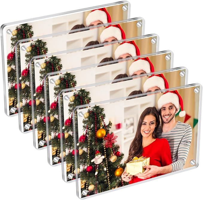 6 Pack Magnetic Picture Frames for Refrigerator 4x6, Acrylic Fridge Magnet Frame by JUOIFIP