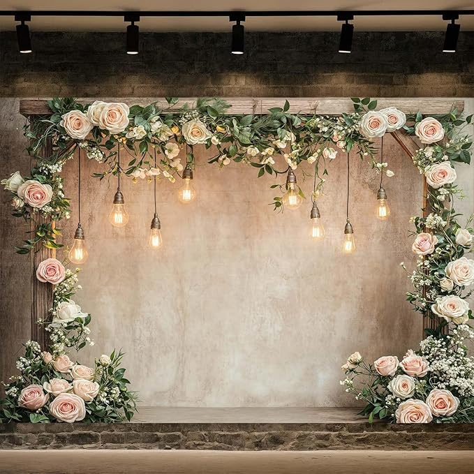 5x4ft Country Wedding Photography Backdrop Floral Rustic Roses Farmhouse Wooden - Image 2