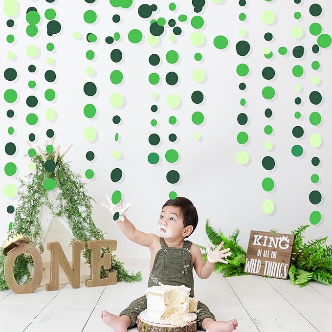 Green Party Decorations Ombre Green Circle Dots Garland Hanging Paper Polka Dot - Image 6
