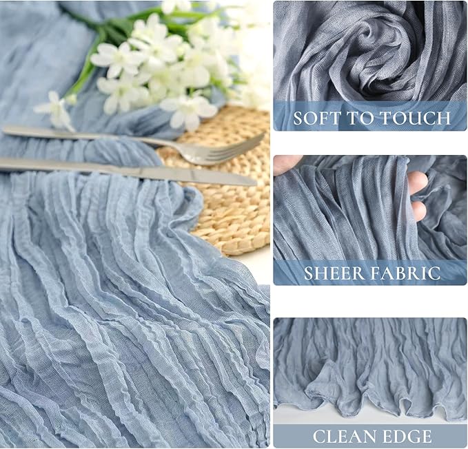 10 Pack Dusty Blue Cheesecloth Table Runner 35x120 Inch, Fall Thanksgiving 10FT - Image 3