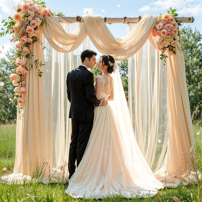 Wedding Arch Draping Fabric, 1 Panel 29" x 18Ft Champagne Sheer Chiffon Curtain - Image 4