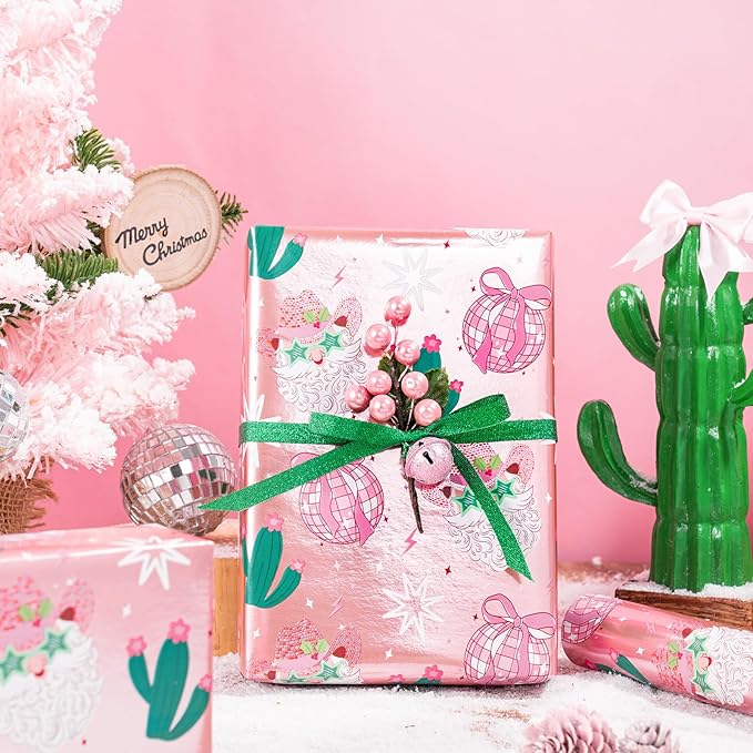 LeZakaa Pink Christmas Wrapping Paper Roll - Image 2