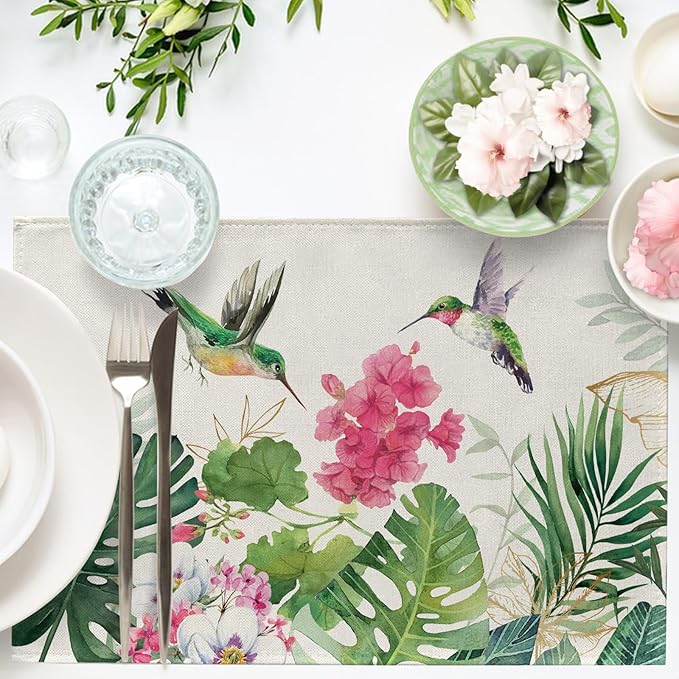 Seliem Spring Summer Geranium Flower Placemats Set of 4, Seasonal Kitchen Decor - Image 4