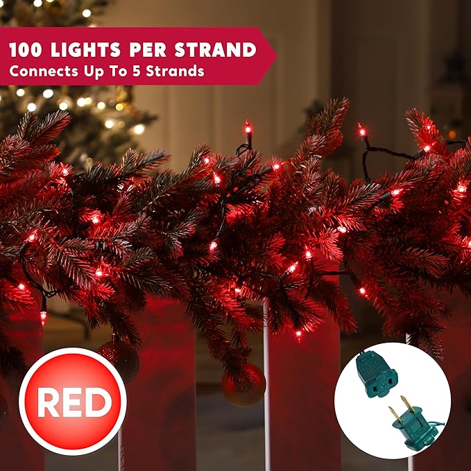 Joiedomi Red Christmas Lights Outdoor, 42.8FT Christmas Tree Lights Outside - Image 3