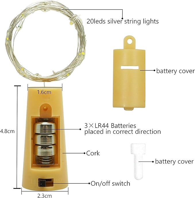 20 LED Wine Bottle Lights with Cork, 15 Pack Battery Operated Cork Shape Fairy - Image 3