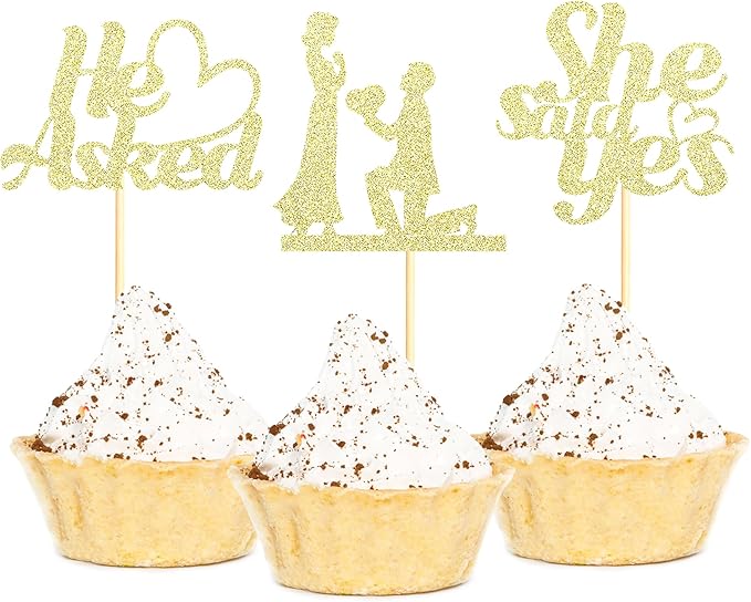 Sotpot 24PCS He Asked She Said Yes Cupcake Toppers by Sotpot