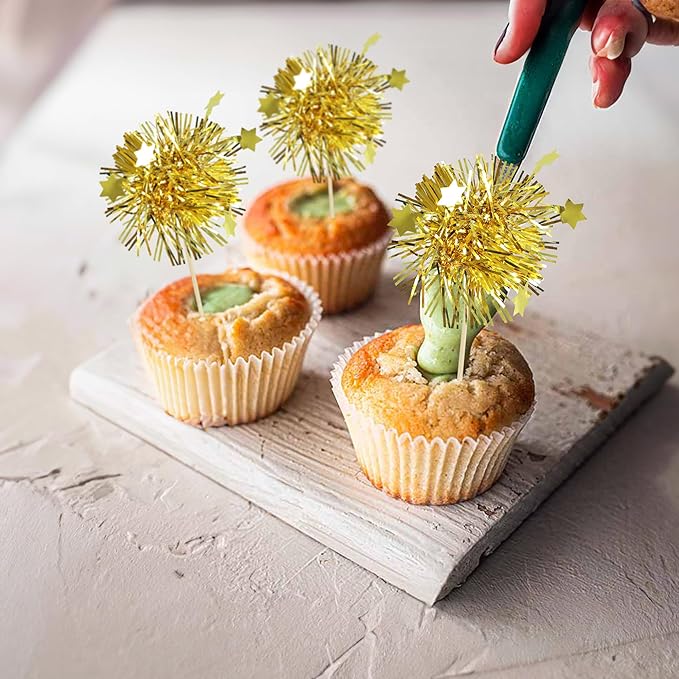 Ephlyn 30Pcs Foil Firework Cupcake Toppers Happy Birthday Cake Toppers Tinsel - Image 4