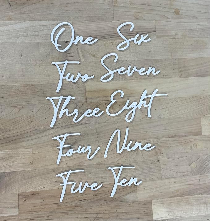 Cursive Wedding Table Number SET, DIY thin modern Black or White acrylic cutouts - Image 3