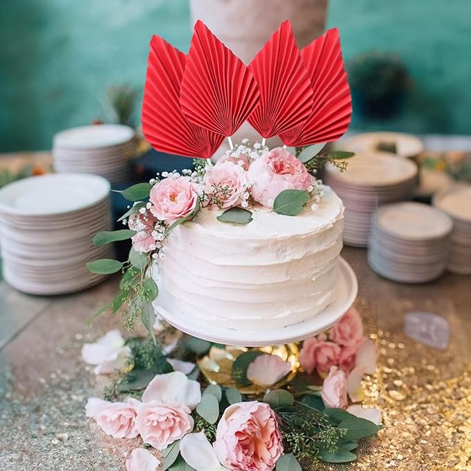 Gyufise 6Pcs Paper Palm Fan Cake Toppers Palm Spear Leaves Fan Cupcake Toppers - Image 7