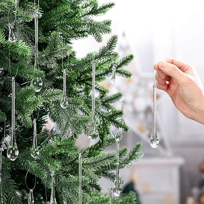 22 Pcs Clear Glass Teardrop Christmas Ornaments Crystal Raindrop Hanging - Image 4