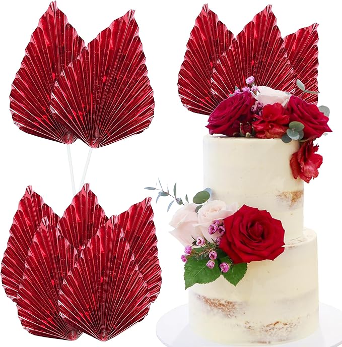 Ephlyn 6Pcs Paper Palm Leaves Fan Cake Toppers Palm Leaf Fan Cake Picks Craft by Ephlyn