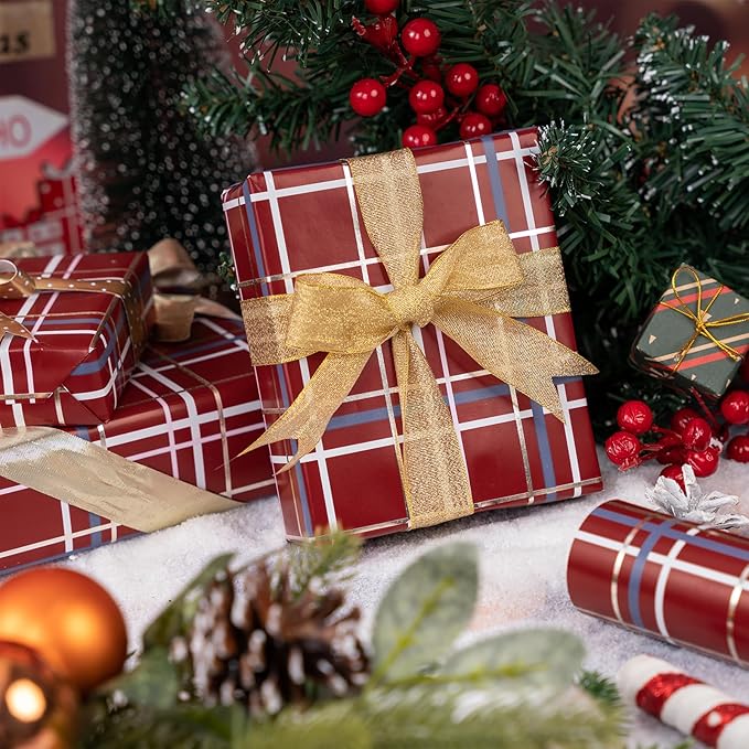 LeZakaa Christmas Red Wrapping Paper Roll, Buffalo Plaid Red - Image 4