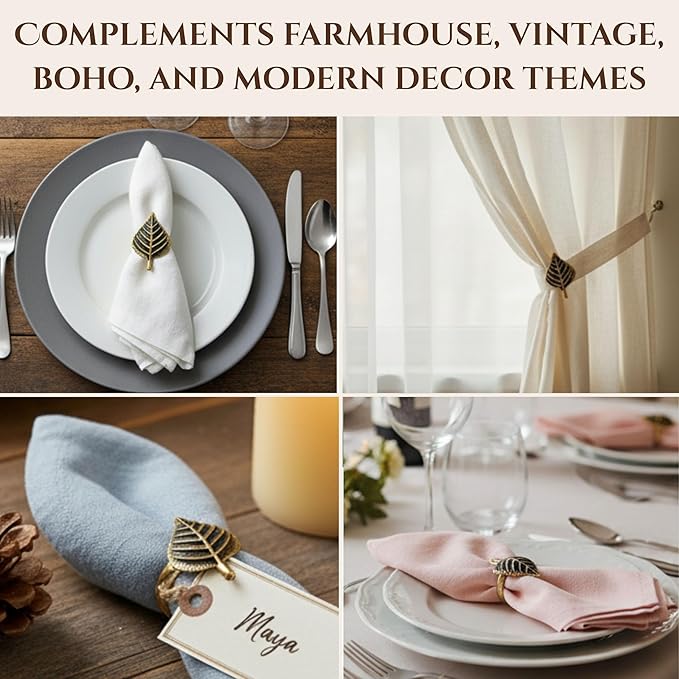 Set of 12 Rooster Napkin Rings for Farmhouse Decor | Premium Metal Leaf - Image 5