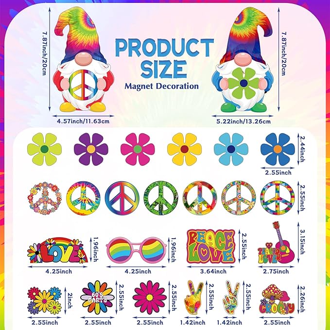 25 Pieces Car Magnet Decorations 60s Hippie Theme Party Magnetic Decals Fridge - Image 2