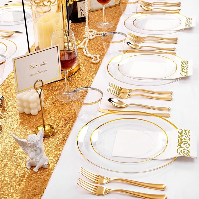 NOCCUR 350PCS Clear and Gold Plastic Plates - Image 6
