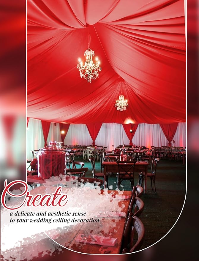 6 Panels Red Wedding Ceiling Drapes 5ftx20ft Ceiling Drapes Chiffon Fabric Arch - Image 5