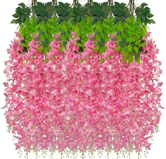 24 Pack Dark Pink Wisteria Hanging Flowers Garland, 3.77 Feet Artificial Flower by Luerbi
