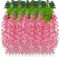 24 Pack Dark Pink Wisteria Hanging Flowers Garland, 3.77 Feet Artificial Flower by Luerbi