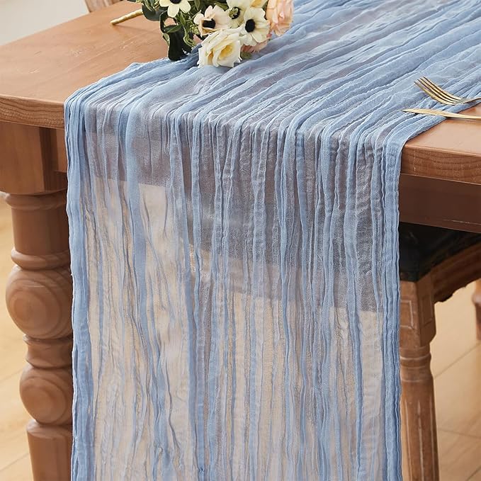 Dusty Blue 1 Pack Cheesecloth Table Runner 120 Inch 10 FT Boho Rustic Gauze by RRBXIA