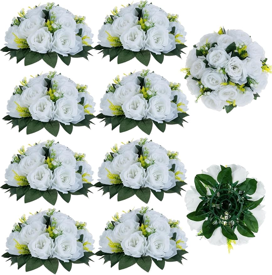 BLOSMON White Flowers for Wedding Centerpieces: 10 Pcs Artificial Roses Flower by Blosmon