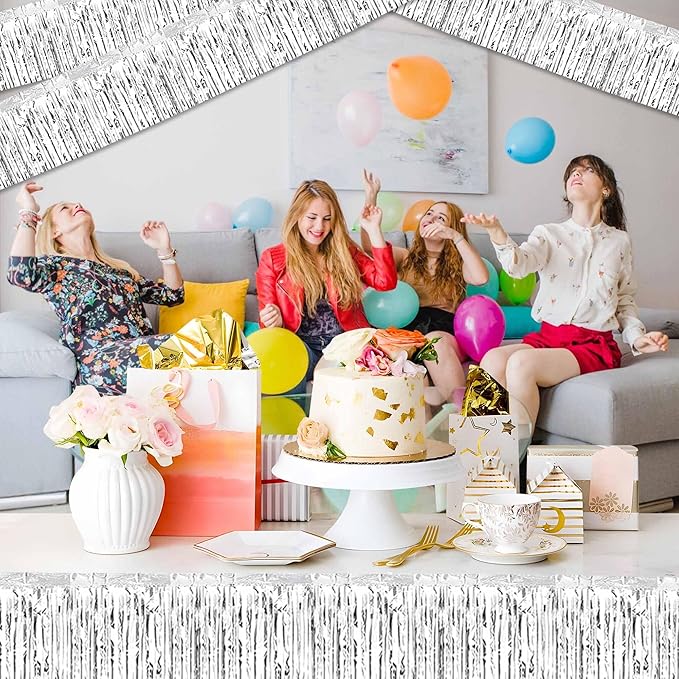 6 Pack 10 Ft Silver Foil Fringe Garland Metallic Streamers Tinsel Banner Wall - Image 6