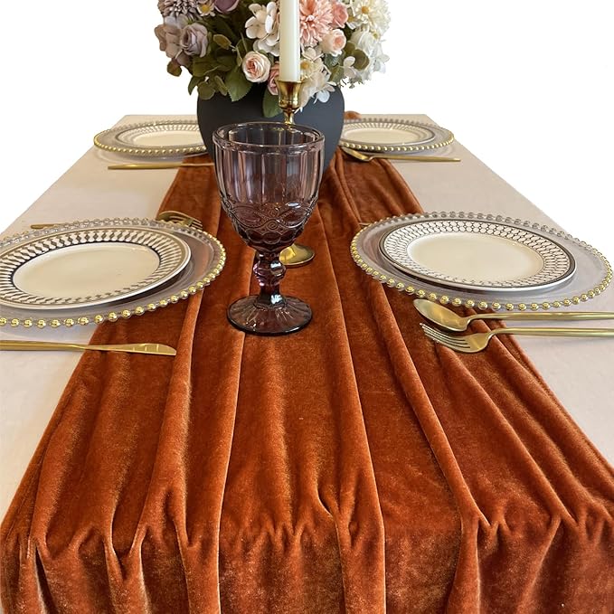 Luxurious Velvet Table Runner, Terracotta 120 Inches Wedding Table Runners - Image 5