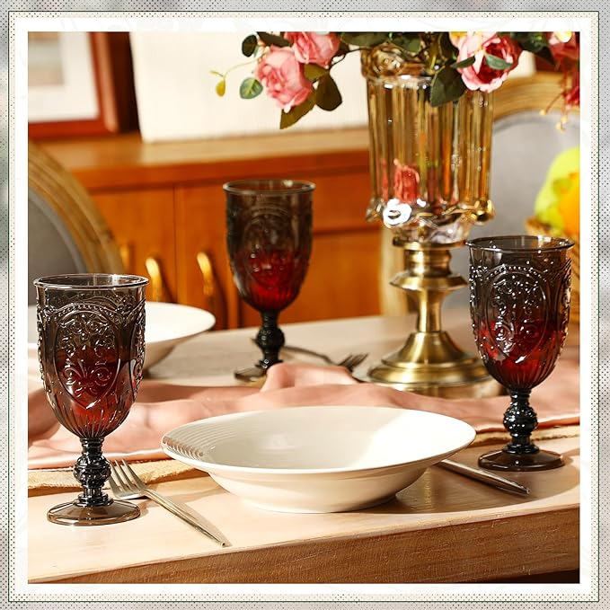 18 Pack Plastic Goblets 10oz Upgrade Vintage Water Goblet Plastic Wine Glasses - Image 6