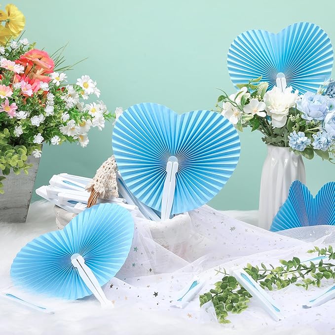 Unittype 150 Packs Wedding Paper Fans Heart Shaped Folding Handheld Fans - Image 4