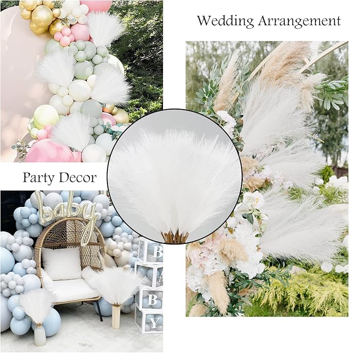 50pcs White Faux Pampas Grass Decor, 21.6" Short Artificial Pompous Grass - Image 3