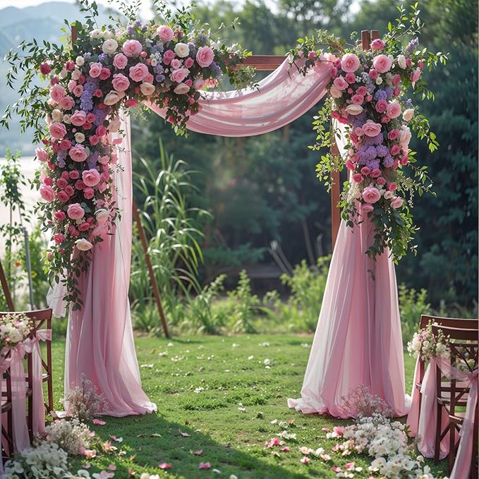 Wedding Arch Draping Fabric, 2 Panels 28" x 19Ft Dusty Rose Arch Drapes Sheer - Image 4