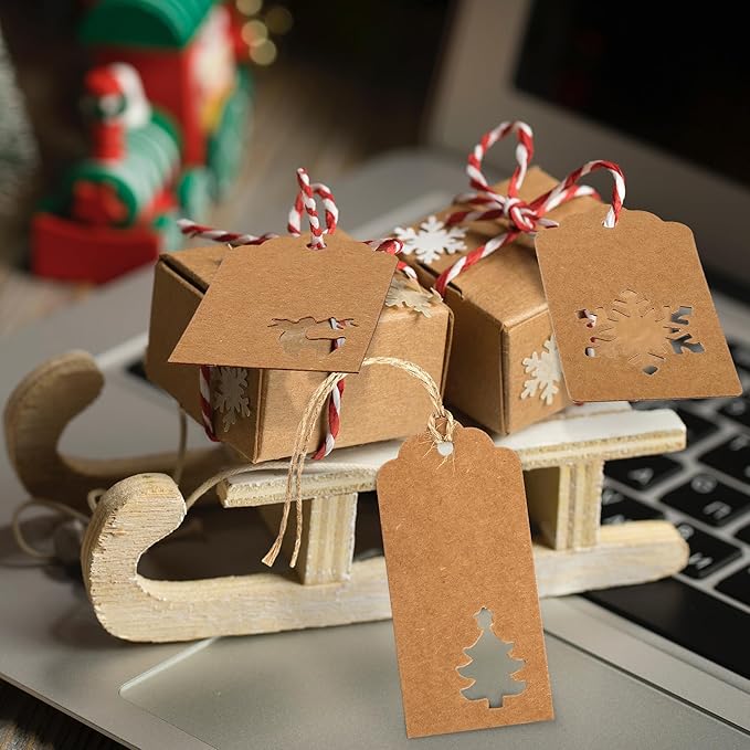 Aneco 150 Pieces Christmas Paper Gift Tags Brown Kraft Tags Hang Labels - Image 5