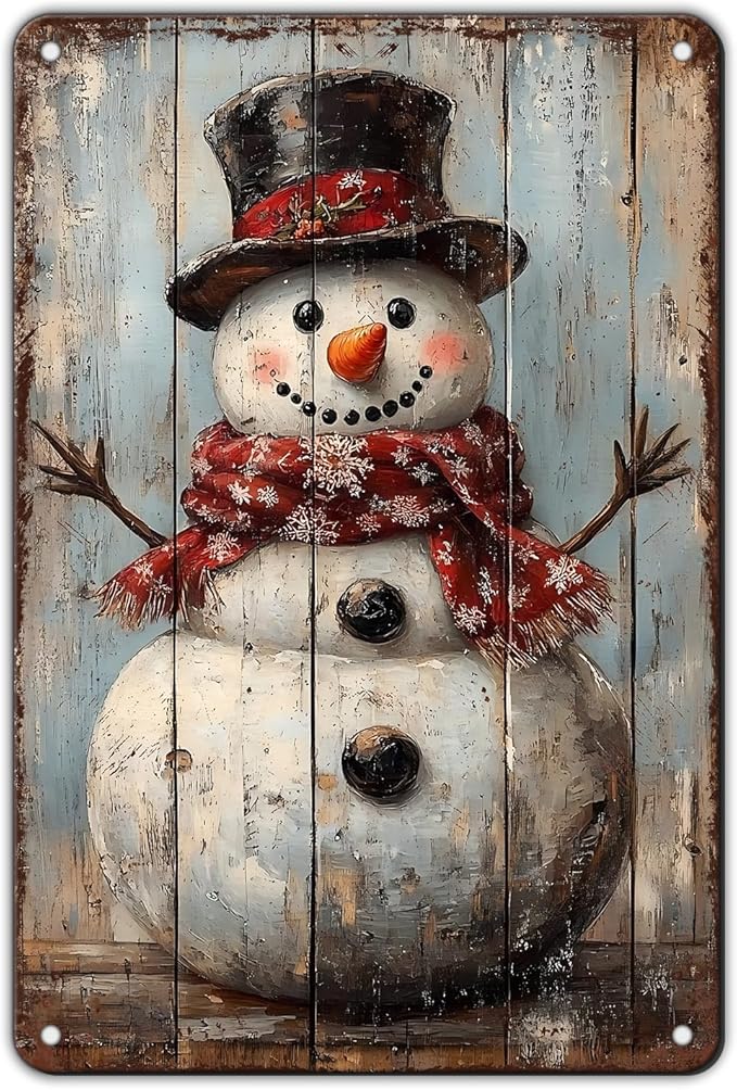 Vintage Christmas Metal Tin Sign Snowman Retro Wall Decor Christmas Tin Sign by GJXFTPTTBD