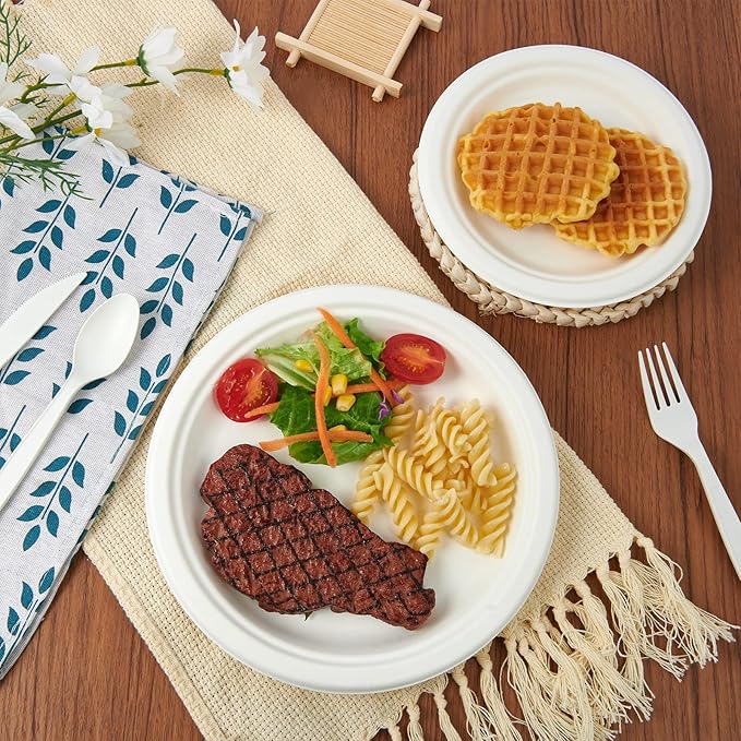 ECOLipak 9 inch 150 Pack Compostable Paper Plates, Heavy Duty Disposable - Image 3
