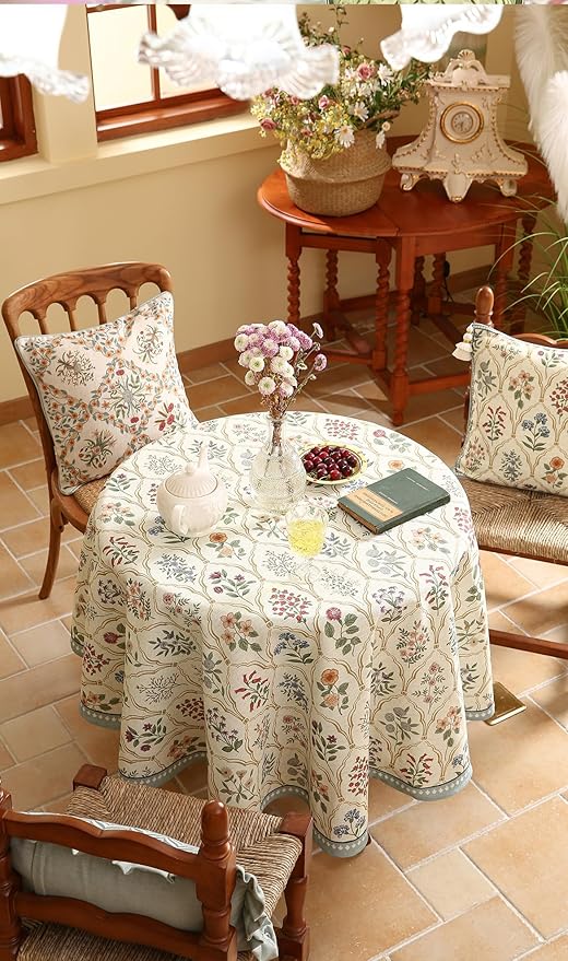 ISAENNE Designer Linen Round Tablecloth, Western Colorful Floral Indoor Table - Image 6