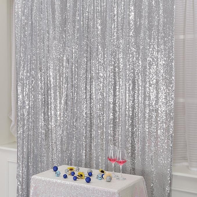 Poise3EHome Silver Sequin Backdrop, 4FT x 7FT Sequin Photography Backdrop - Image 2