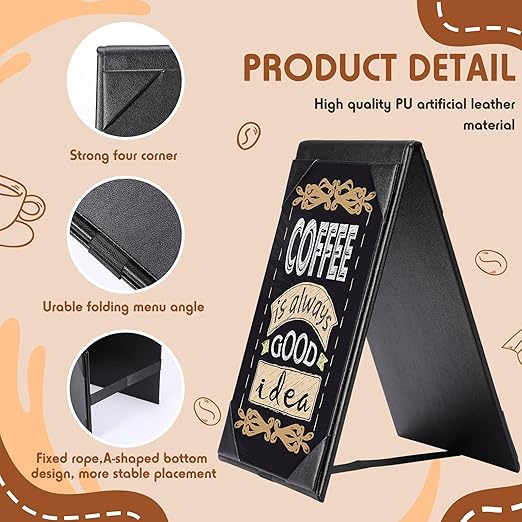 Gerrii Leatherette Table Tents Black PU Leather Menu Covers Bulk Double Sided - Image 3