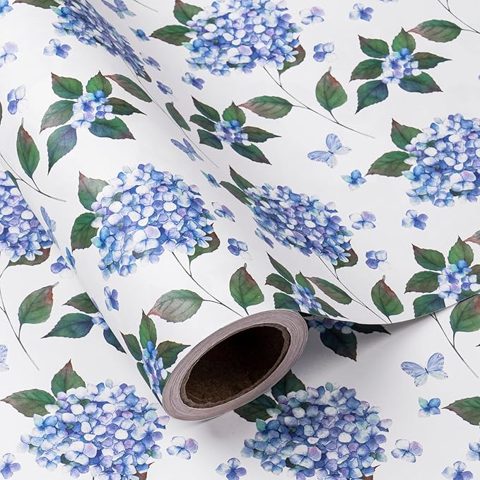 WRAPAHOLIC Kraft Hydrangea Floral Wrapping Paper Roll by WRAPAHOLIC