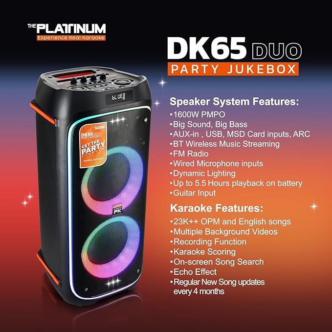 The Platinum DK65 Bluetooth Party Speaker, Karaoke Machine - Image 5