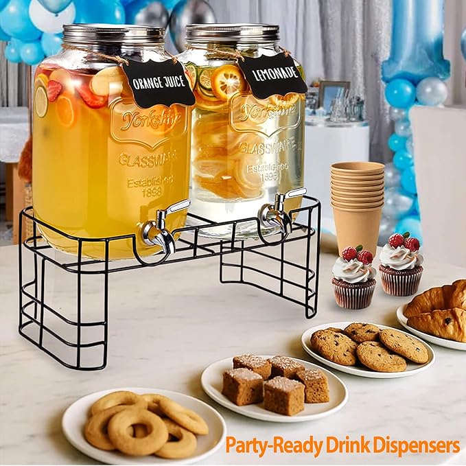 2 Gallon Glass Drink Dispenser for Parties, 2 Pack Beverage Dispenser - Image 7