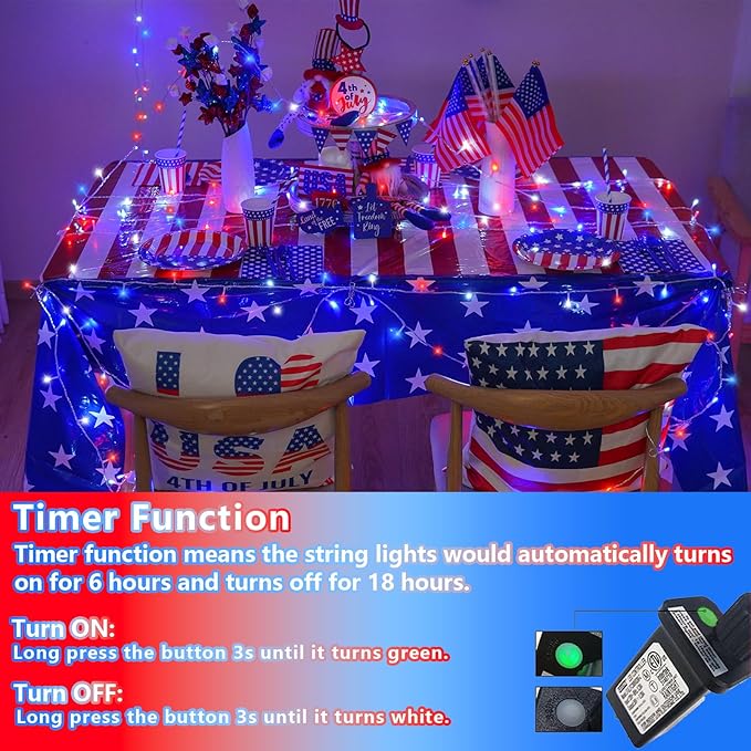 YEGUO 165ft 500 LED Red White and Blue Lights, 4th of July Decorations String - Image 4