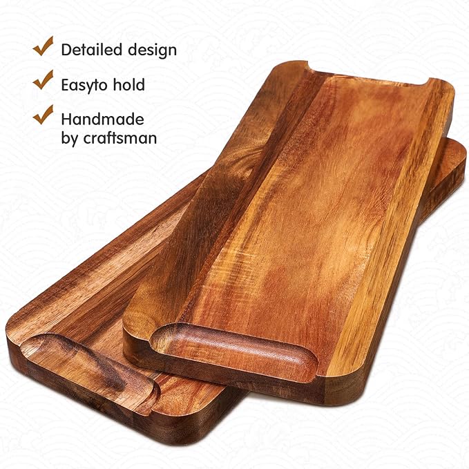Roowest 5 Pack Solid Acacia Wood Serving Trays - Image 4