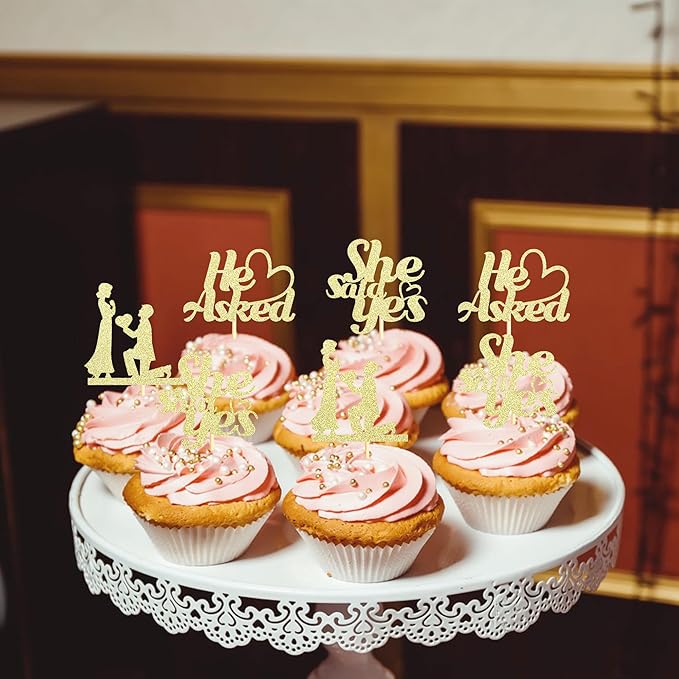 Sotpot 24PCS He Asked She Said Yes Cupcake Toppers - Image 3