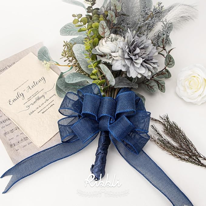 Ribbli Navy Burlap Wired Ribbon, 1-1/2 Inch x 10 Yard, Wired Edge Ribbon - Image 3