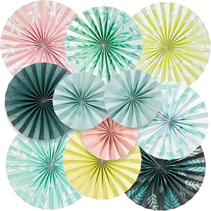 SUNBEAUTY 11 Pcs Sage Green Paper Fans Decoration Ceiling Decor Leaves Paper by SUNBEAUTY