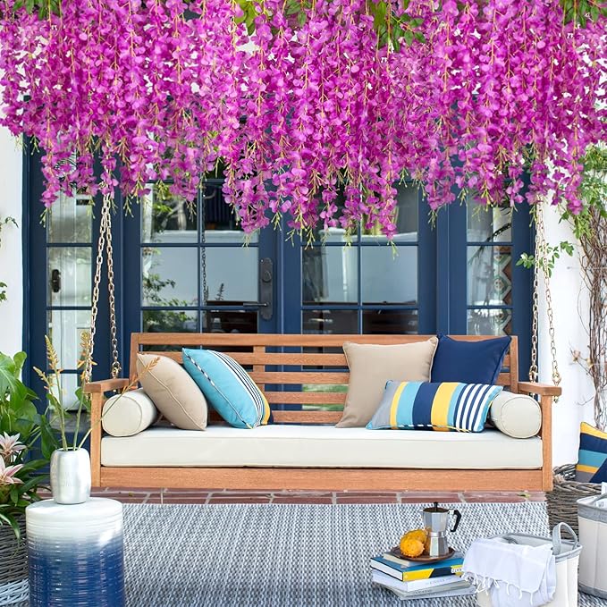 24 Pack Artificial Fake Wisteria Vine Ratta Hanging Garland Silk Flowers String - Image 6