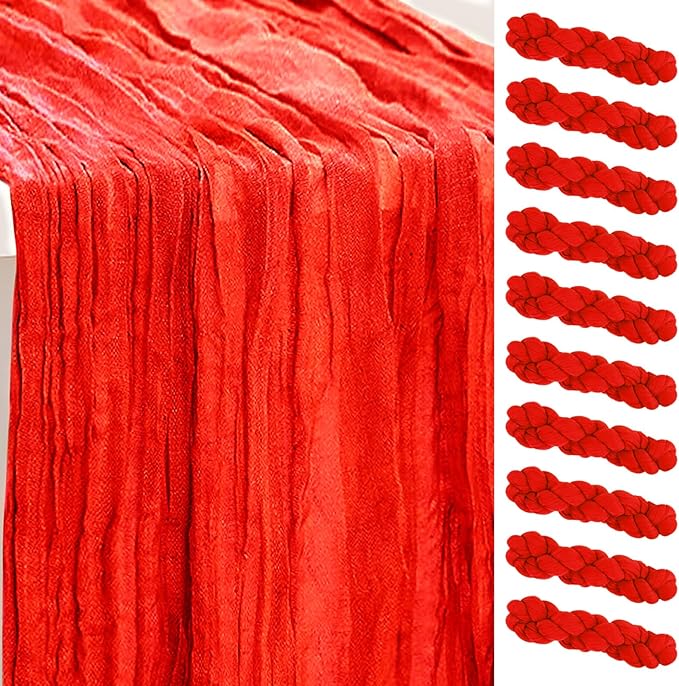 10 Pack Red Cheesecloth Table Runner 35x120 Inch 10Ft Rustic Gauze Cheese Cloth by SuBleer