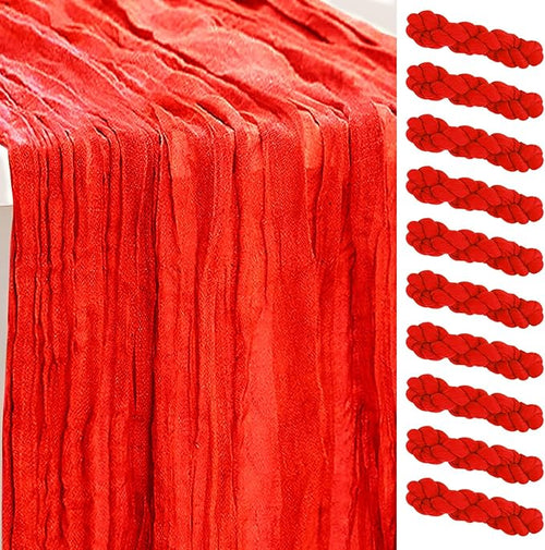 10 Pack Red Cheesecloth Table Runner 35x120 Inch 10Ft Rustic Gauze Cheese Cloth by SuBleer