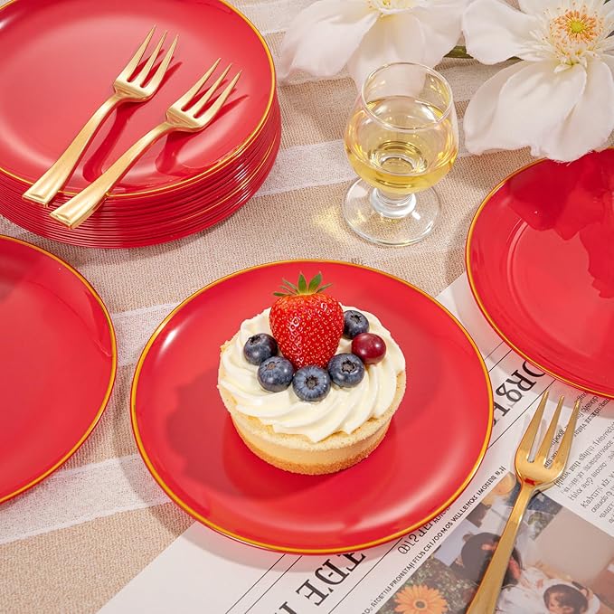 Festiva 200Pcs Red Gold Dessert Plates 6.3" - Image 8