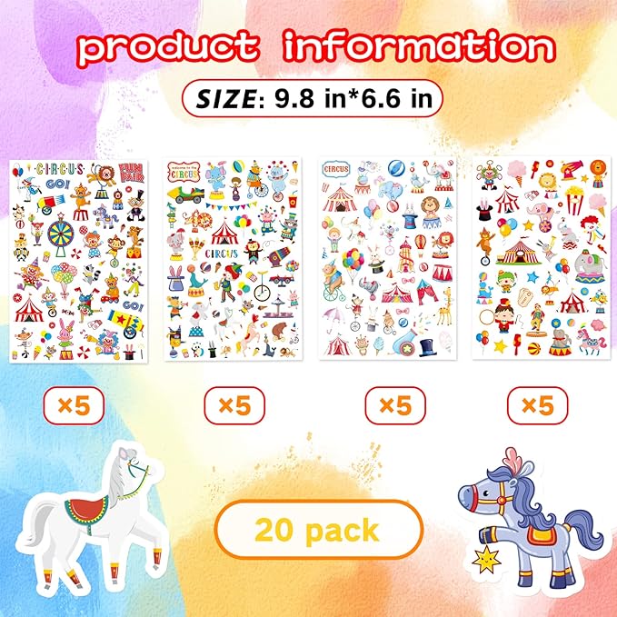 Cute Carnival Circus Stickers 820 Count Party Goodie Gifts Bags Decor Red White - Image 4