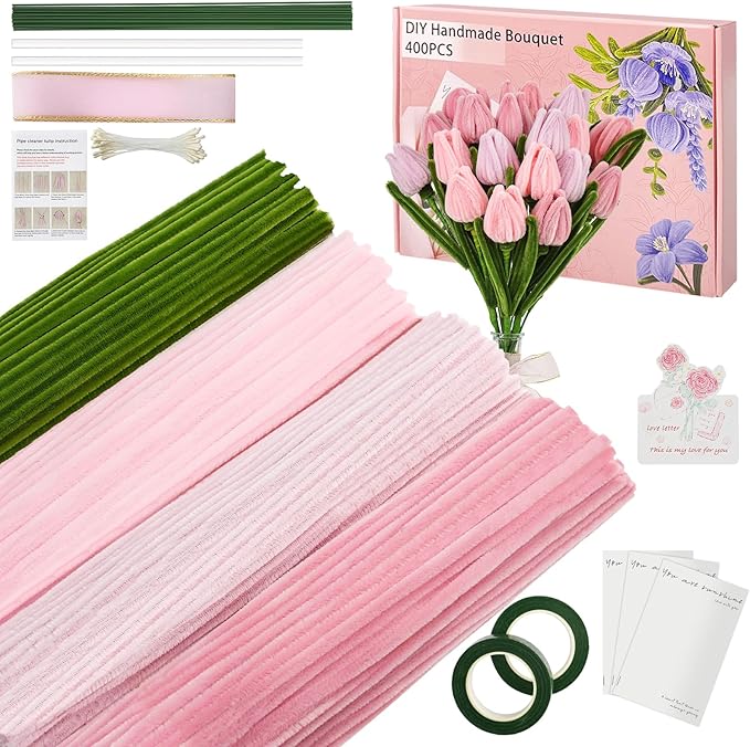 400 Pcs Soft Craft Pipe Cleaners Flowers, 4 Colors Chenille Stems Bulk by upcheirna